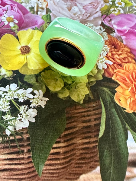 Aqua Resin + Tiger Eye Ring