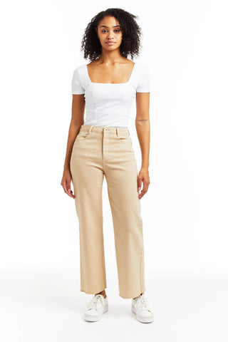 Alice High Rise Color Denim - Wide Straight Ankle Crop Fray | Safari