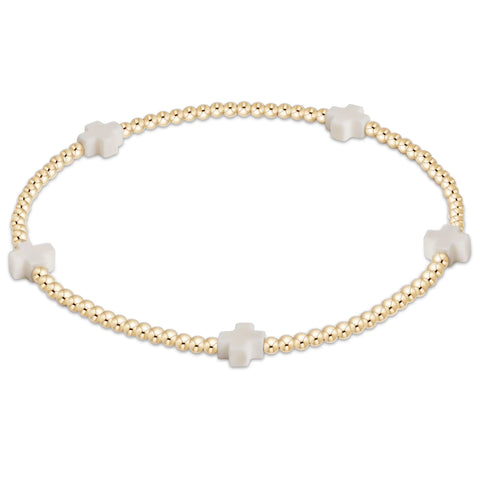 Signature Cross Small Gold Pattern 2mm Bead Bracelet | Off White