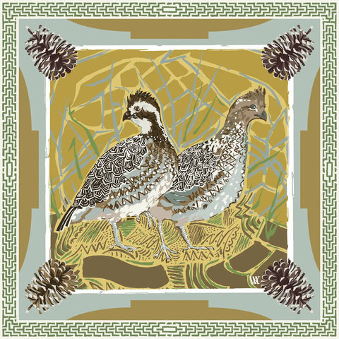 Gold Quail Pair Silk Scarf