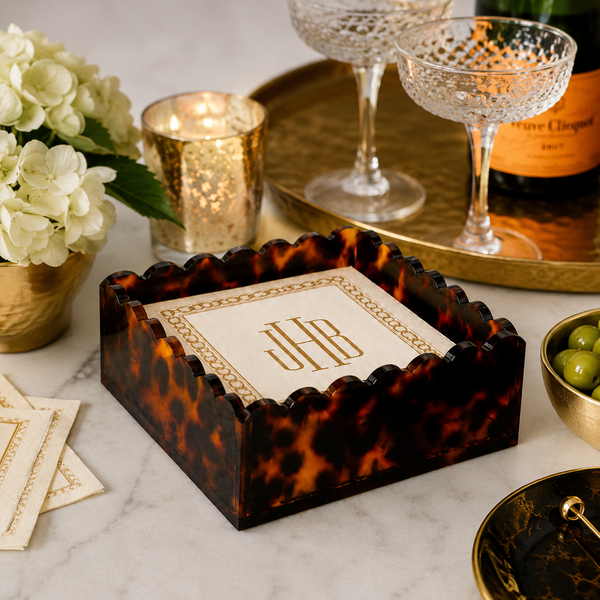 Tortoise Print Scalloped Edge Acrylic Cocktail Napkin Holder