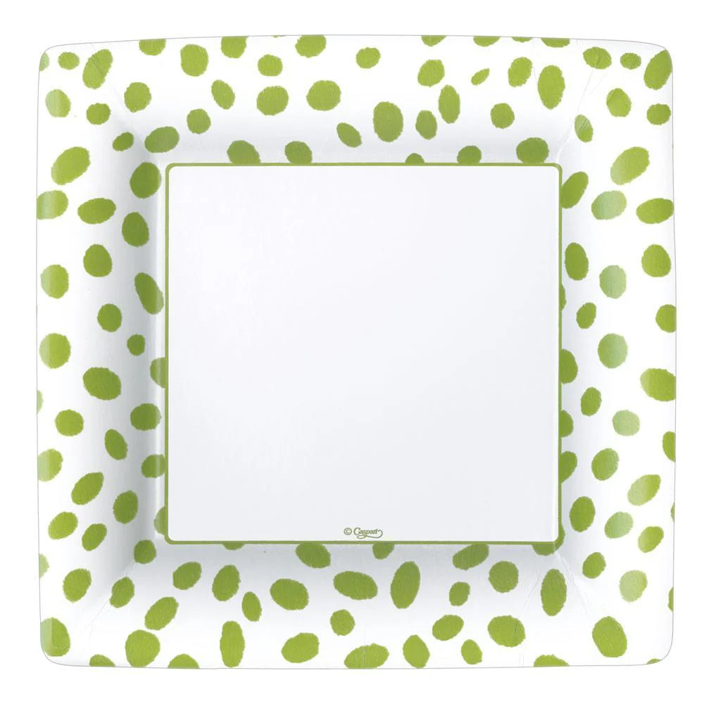 Spots Green Square Paper Dinner Plates