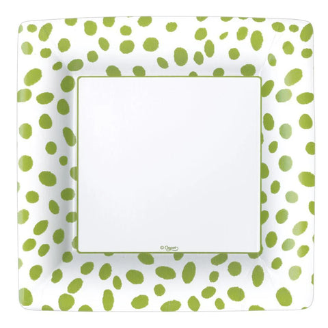Spots Green Square Paper Dinner Plates