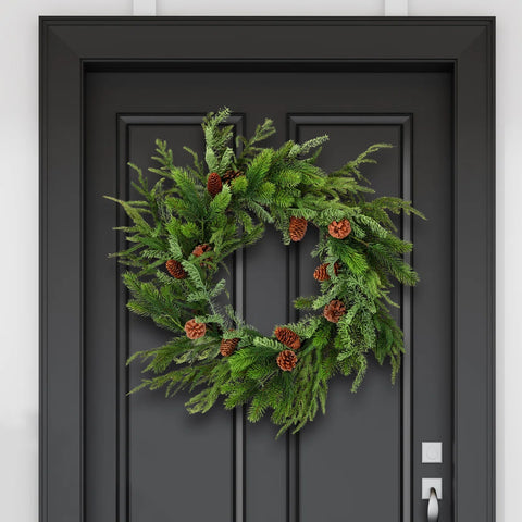 Faux 24" Deep Woods Mix Greens with Cones Wreath