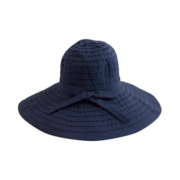 Women's Large Brim Ribbon Hat with a Bow | Denim