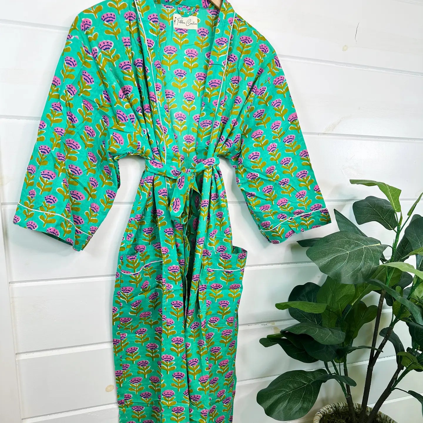Aqua Floral Block Printed Robe