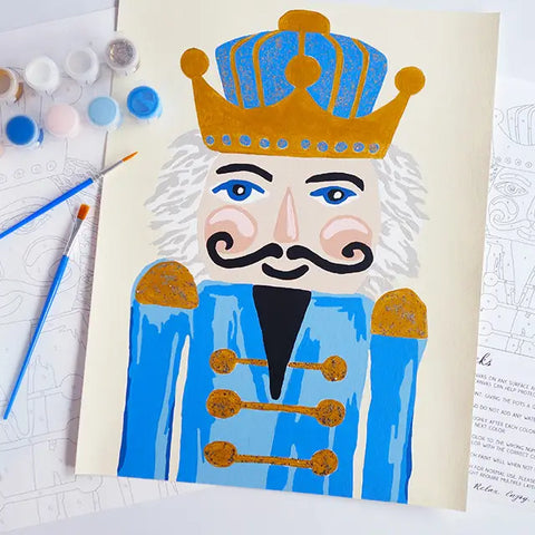 Blue Nutcracker Paint By Number Kit with Glitter Paint