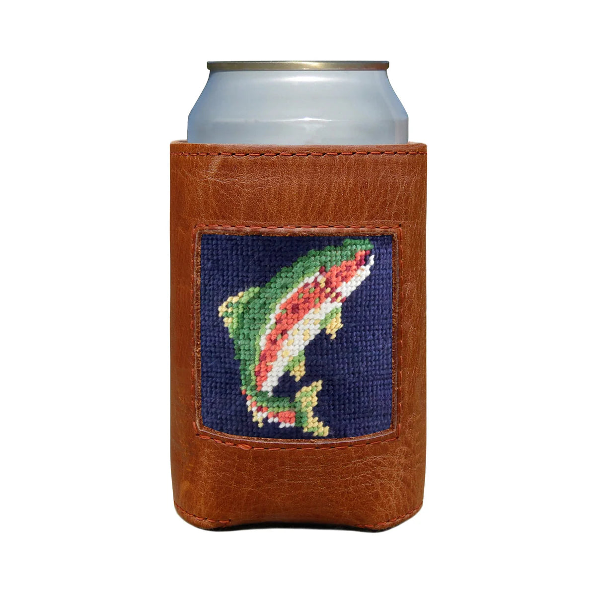 Rainbow Trout Needlepoint Can Cooler | Dark Navy