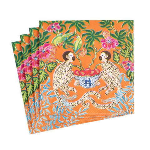 Monkeys Orange Paper Cocktail Napkins