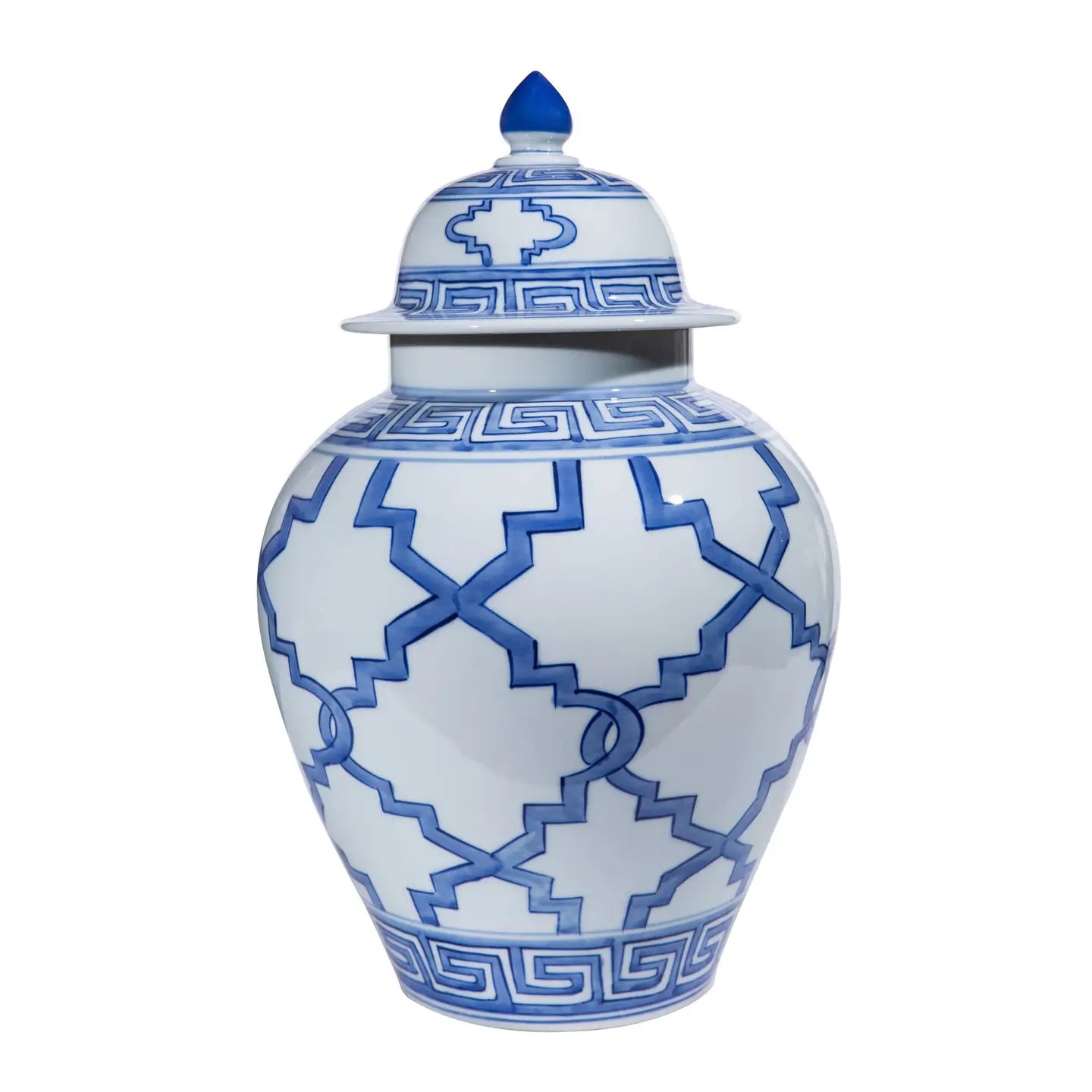 Blue & White Greek Key Grids Temple Jar | Small