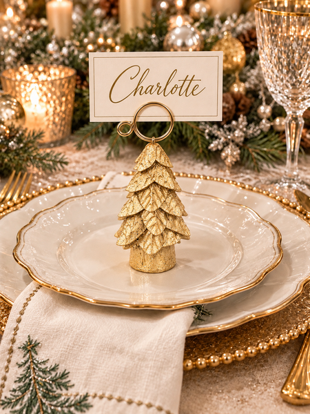 4.25" Gold Resin Christmas Tree Place Card Holder
