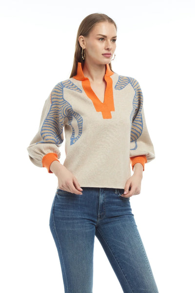 Zebra Knit Sweater | Tan/Orange