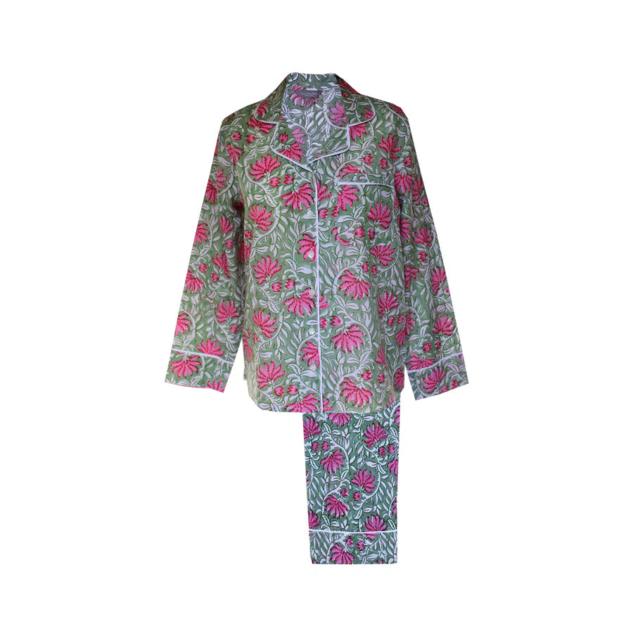 Jaipur Green & Pink Cotton Pyjamas