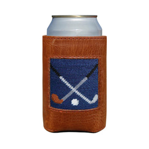 Crossed Clubs Needlepoint Can Cooler | Navy