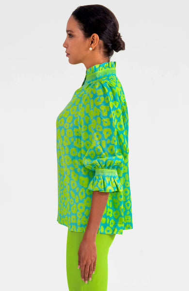 Ruffleneck Tunic - Me Jane - Turquoise/Lime