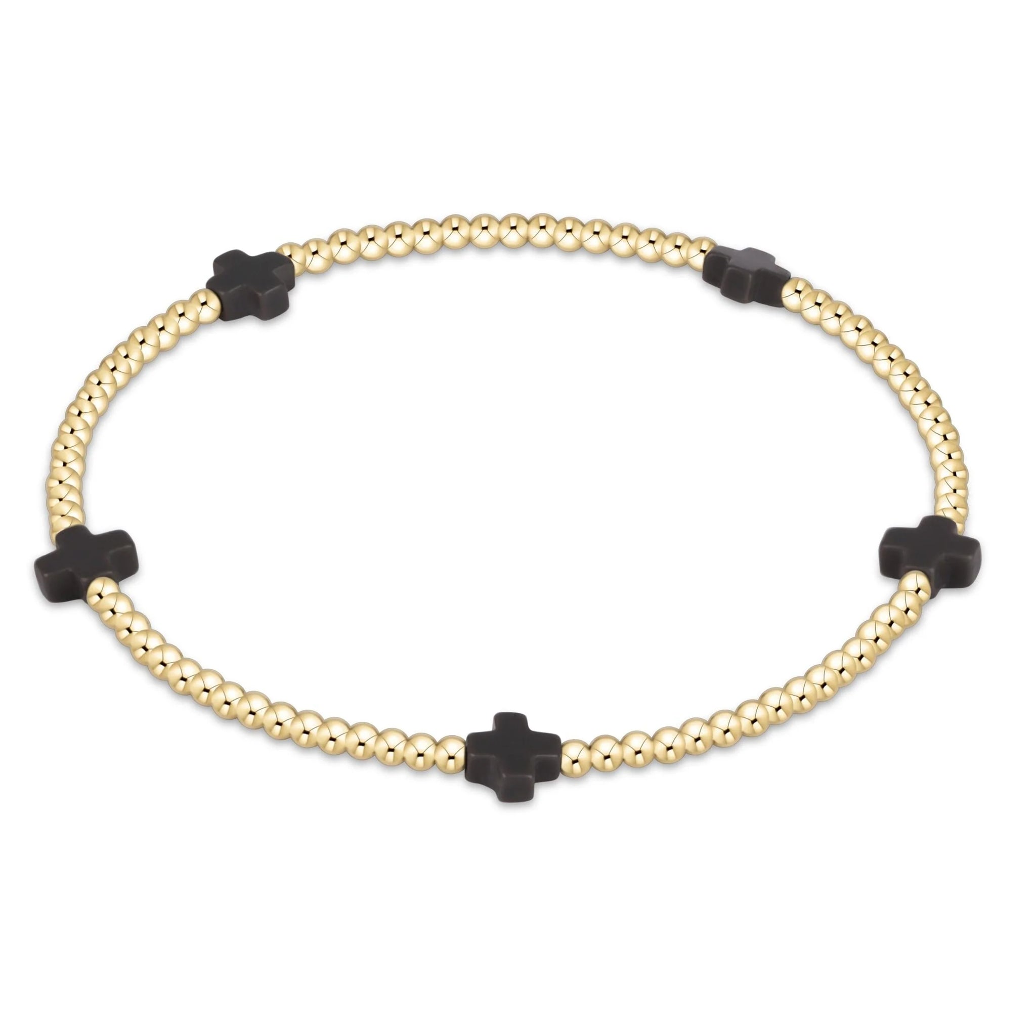 Signature Cross Small Gold Pattern 2mm Bead Bracelet | Charcoal
