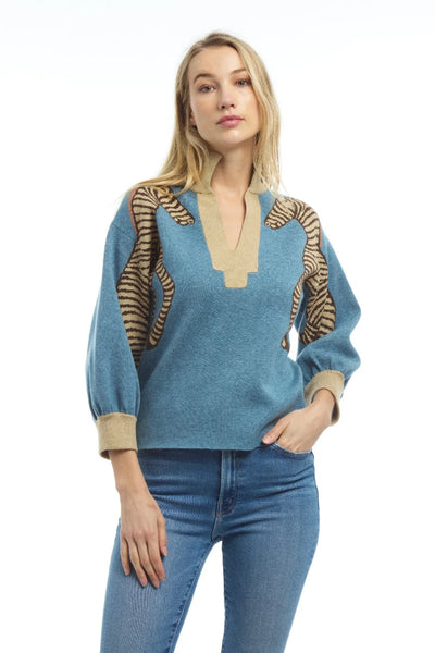 Zebra Knit Sweater | Blue/Tan