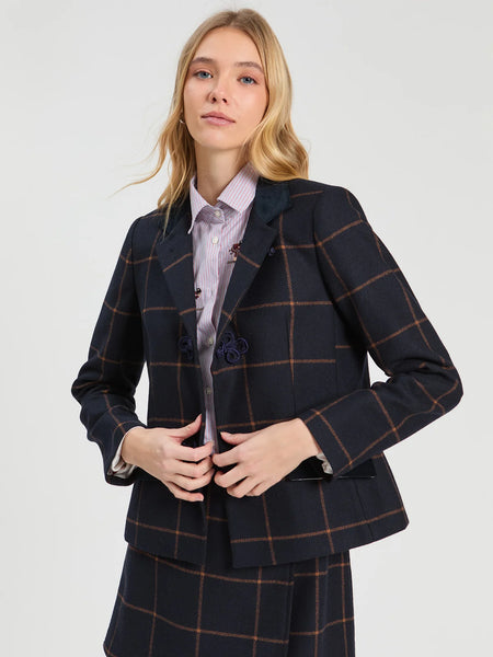 Wool Plaid XL Jacket Navy + Camel