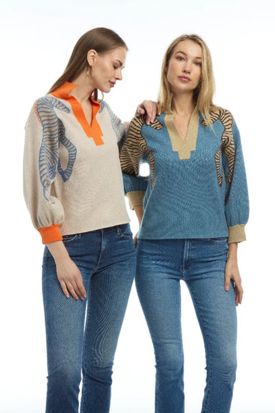 Zebra Knit Sweater | Tan/Orange