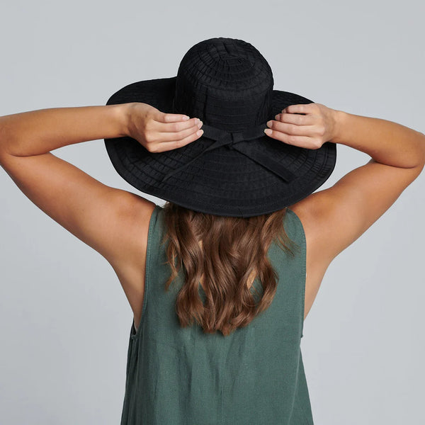 Women's Large Brim Ribbon Hat with a Bow | Black