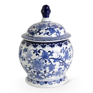 Ceramic Royal Blue & White Lidded Ginger Jar | 14.24"