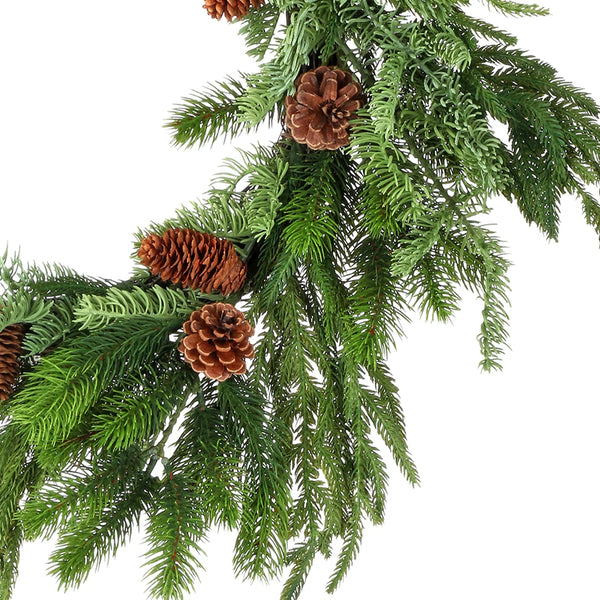 Faux 24" Deep Woods Mix Greens with Cones Wreath