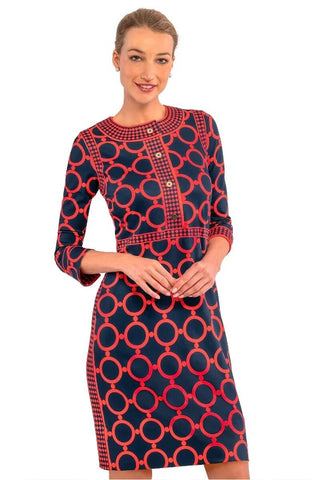 Trimmed Up Dress | Dip & Dot | Navy/Red