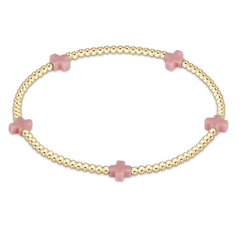 Signature Cross Small Gold Pattern 2mm Bead Bracelet | Pink