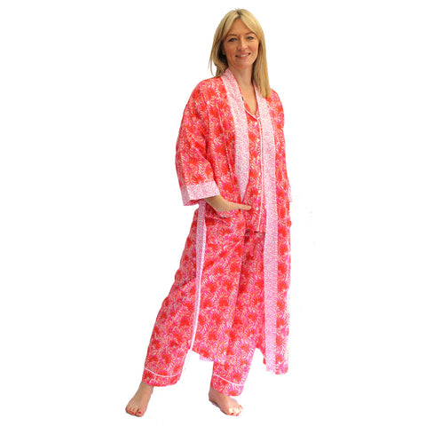 Long Cotton Kimono - Jaipur Magenta & Orange