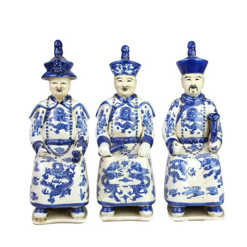 Blue and White Sitting Qing Emperors of 3 Generations