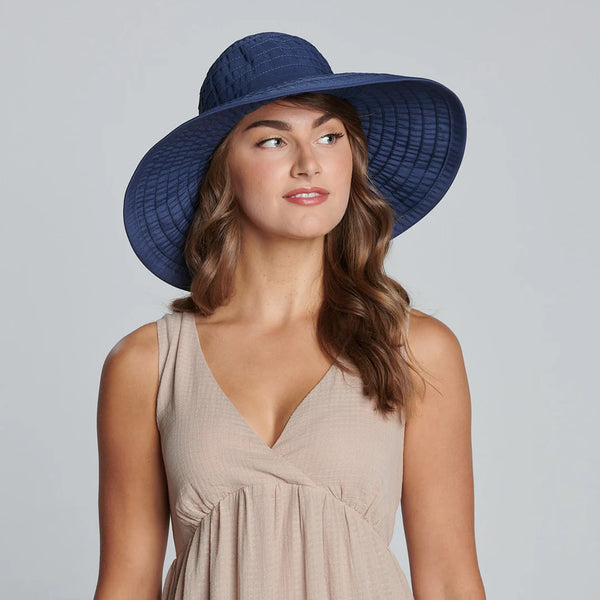 Women's Large Brim Ribbon Hat with a Bow | Denim