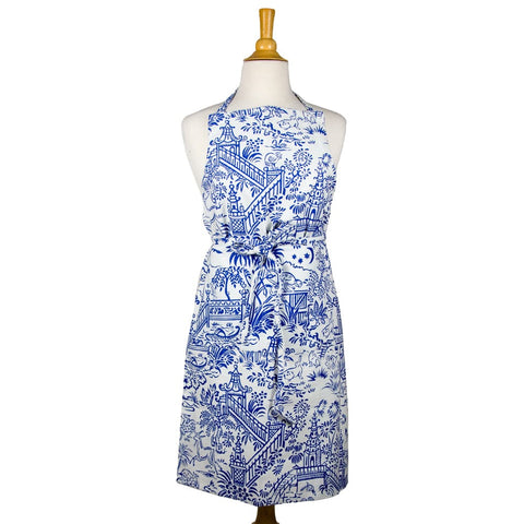Pagoda Toile Blue\White Fabric Apron