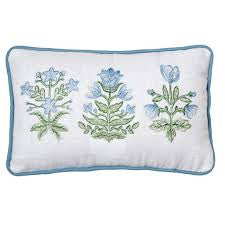 Three Mughal Flowers Embroidered Pillow
