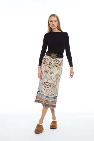 Camille Knit Fringe Skirt | Ecru Jacquard
