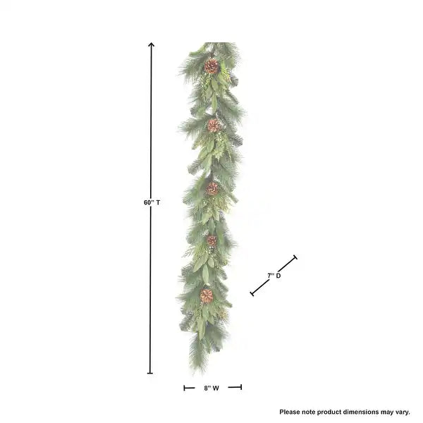 60" Juniper/Cedar Mix Pine with Bayleaf & Cone Garland