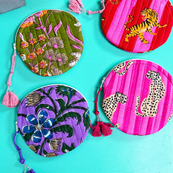 Quilted Coin Purse | Round Small Pouch - Assorted