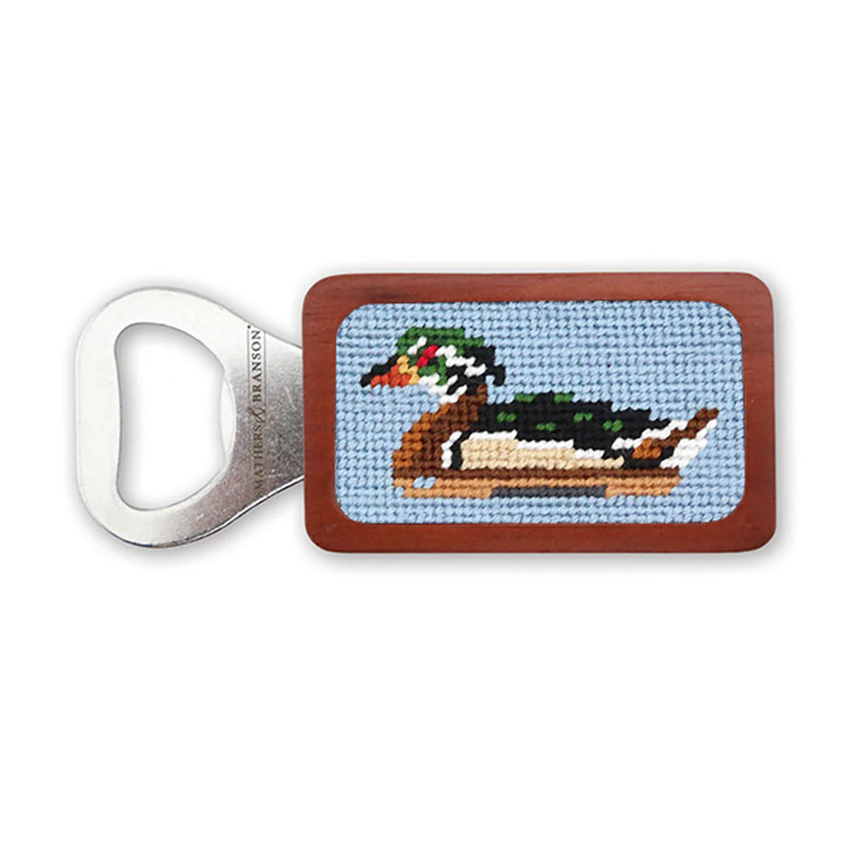 Wood Duck Decoy Needlepoint Bottle Opener | Antique Blue