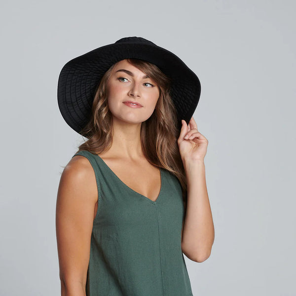 Women's Large Brim Ribbon Hat with a Bow | Black