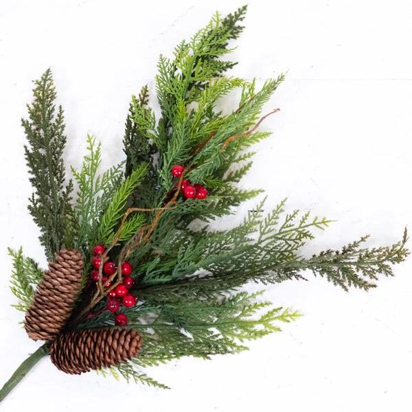 28" UV Mini Evergreen Spray with Cone/Berry