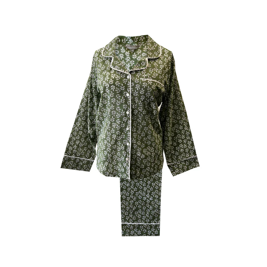 Green Falling Leaf Cotton Pyjamas