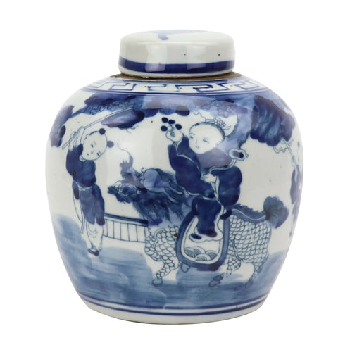 Blue and White Mini Jar Boys with Kirin