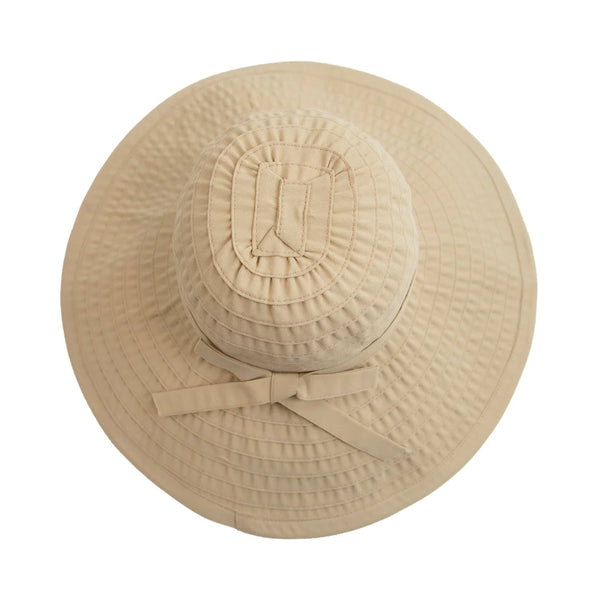 Women's Large Brim Ribbon Hat with a Bow | Beige
