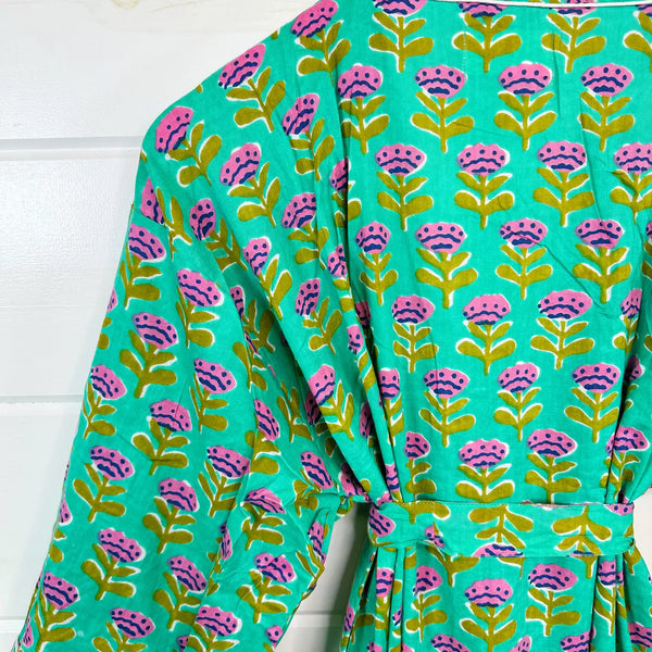 Aqua Floral Block Printed Robe