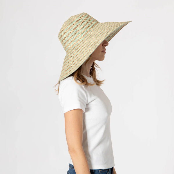 Brisa - Round Crown Sun Hat | Brown/Blue