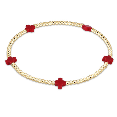 Signature Cross Small Gold Pattern 2mm Bead Bracelet | Red