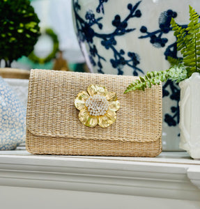 Ruby Straw Clutch | Poppy with Pearl Pouf