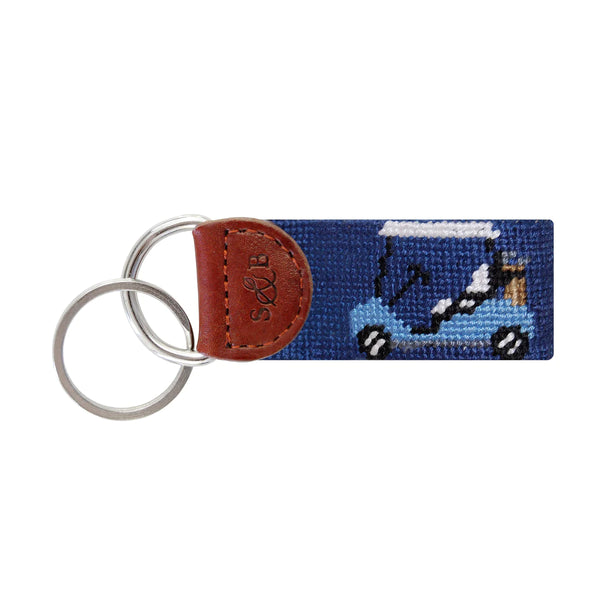 Rainbow Golf Cart Needlepoint Key Fob | Classic Navy