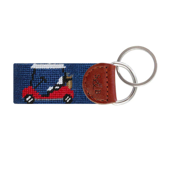 Rainbow Golf Cart Needlepoint Key Fob | Classic Navy