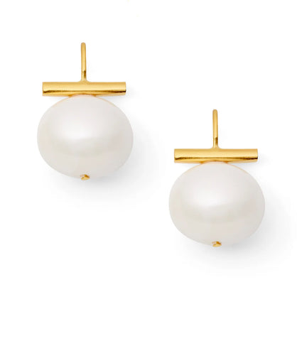 Medium Pebble Pearl Earrings | White