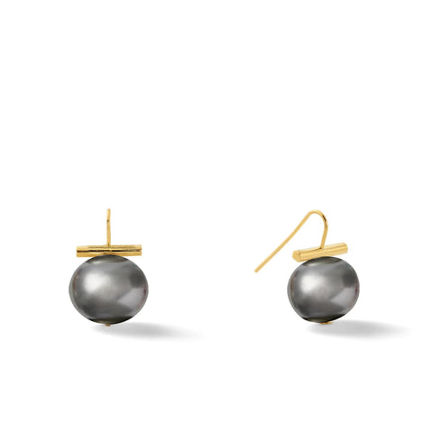 Medium Pebble Pearl Earrings | Grey